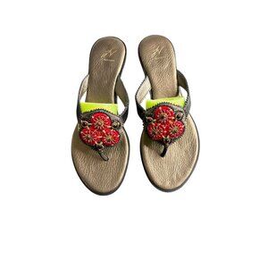 J. Vincent Women's Promenade Red/Bronze Slip-On Thong Sandals Size 7